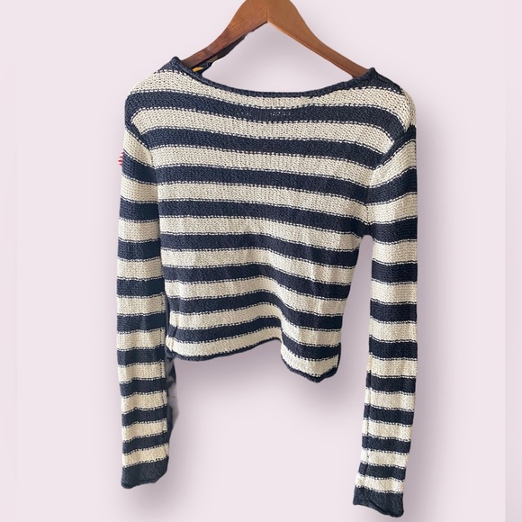 Free People Beach Black and Cream Striped Crop Sweater - size small - Picture 3 of 5